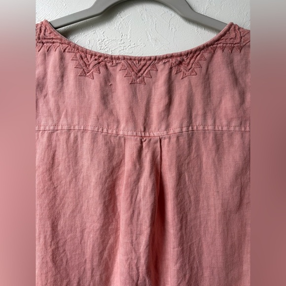 C & C California 100% Linen Embroidered Dress Peach Pink Size M - Picture 6 of 7